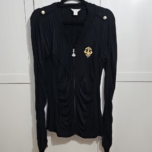 Stylish Black Long Sleeve Hoodie with Gold Accents